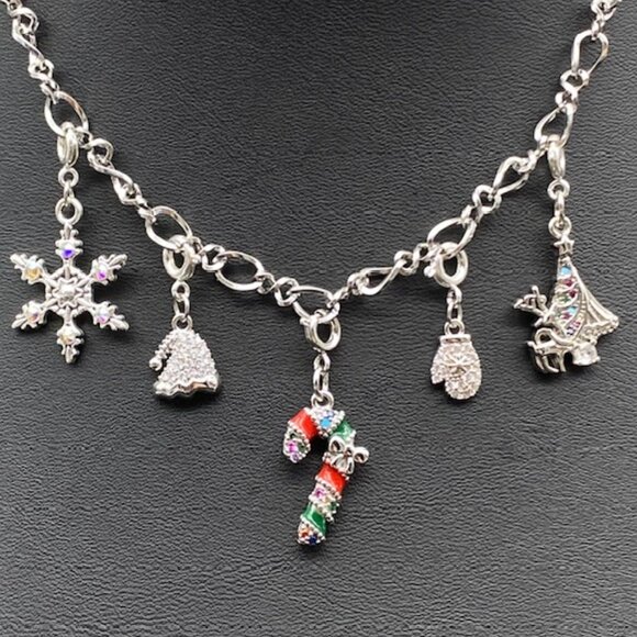 Silver Charm Necklace with Festive Holiday Removable Charms - Picture 1 of 13